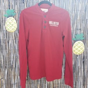 🌺 Hollister California red long sleeve 3 button front shirt size Large